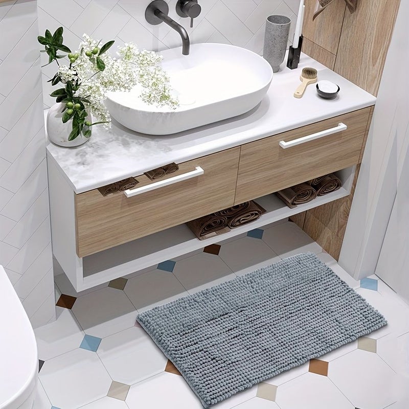 Light Grey Hot Melt Adhesive Chenille Bath Mats Anti Slip Absorbent Quick Dry 17 72x29 53 Inch - Image 1