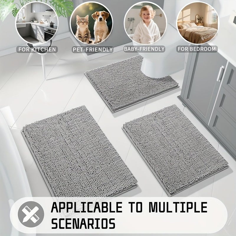 Light Grey Hot Melt Adhesive Chenille Bath Mats Anti Slip Absorbent Quick Dry 17 72x29 53 Inch - Image 5
