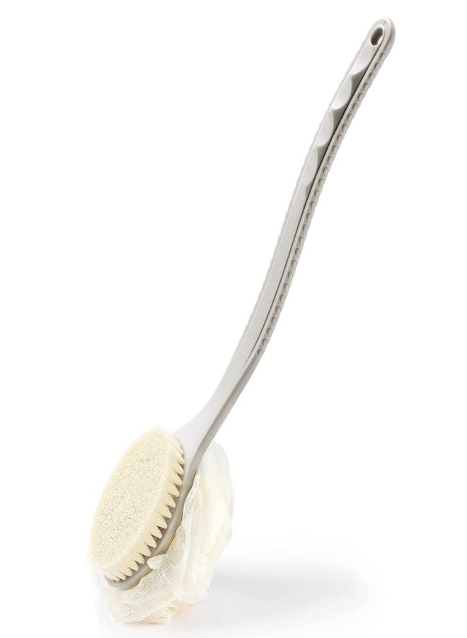 HONOMA Shower Body Brush with Bristles and Loofah,Back Scrubber Bath Mesh Sponge with Curved Long Handle for Skin Exfoliating Bath, Massage Bristles Suitable for Wet or Dry, Men and Women (Grey) - Image 1