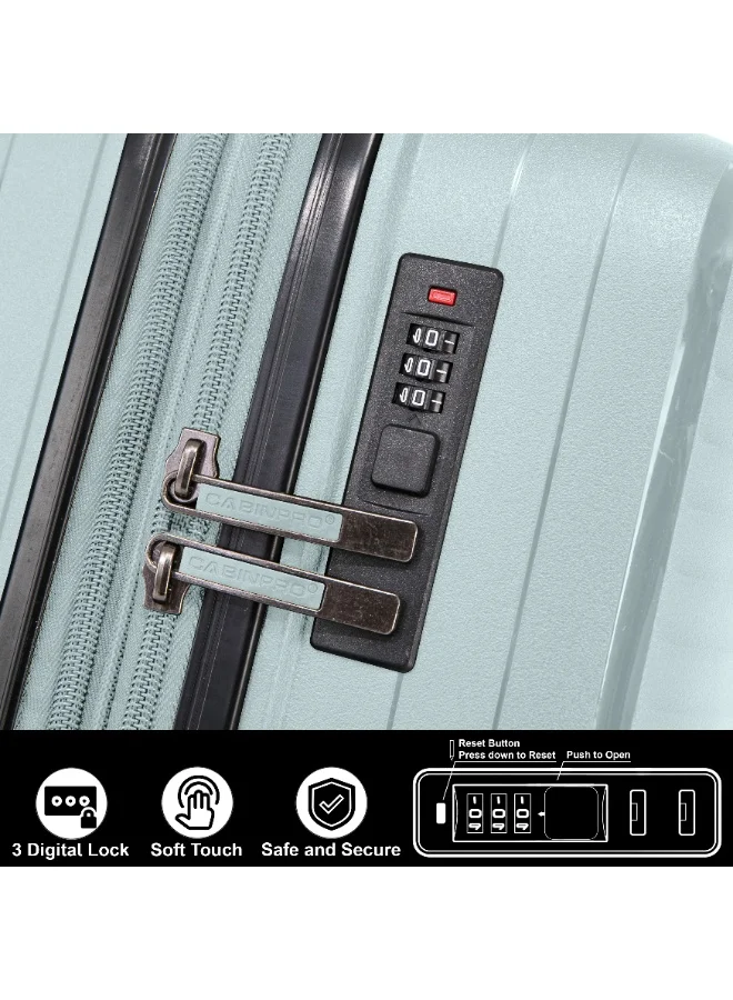 CABINPRO Light Weight PP Fashion Trolley Luggage Expandable Hard Case Carry on Suitcase with Safe Zipper and 4 Quite 360° Double Spinner Wheels CP002 Mint