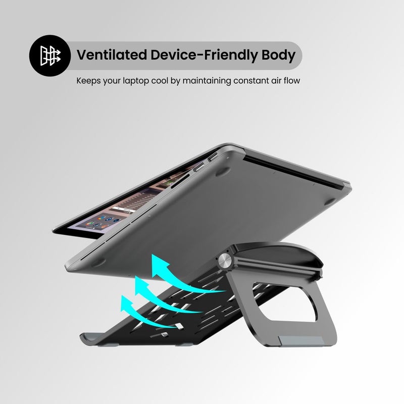 Portronics حامل اللابتوب My Buddy Hexa 5 بتصميم قابل للطي ومهوى، ارتفاع مريح، وسادات سيليكون غير قابلة للانزلاق وجسم خفيف الوزن لأجهزة اللابتوب وماك بوك حتى 15.6 بوصة (أسود) - Image 4