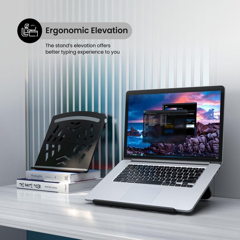 Portronics حامل اللابتوب My Buddy Hexa 5 بتصميم قابل للطي ومهوى، ارتفاع مريح، وسادات سيليكون غير قابلة للانزلاق وجسم خفيف الوزن لأجهزة اللابتوب وماك بوك حتى 15.6 بوصة (أسود) - Image 3