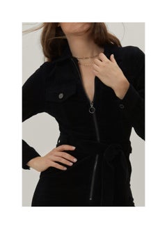 Cord Long Sleeve Zip Front Jumpsuit