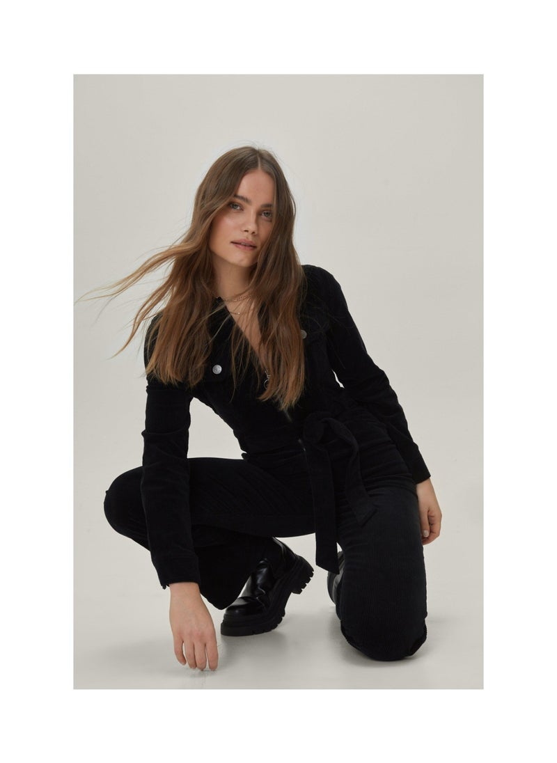 NASTY GAL - Cord Long Sleeve Zip Front Jumpsuit - Image 1