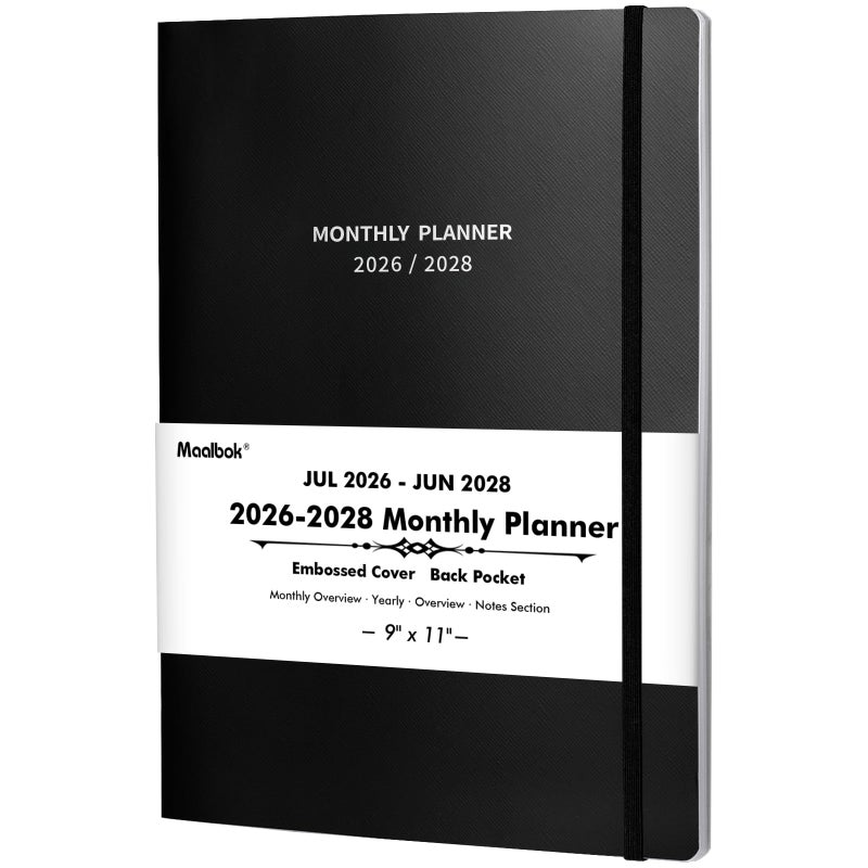 MaaIbok 2026-2028 Monthly Planner/Calendar - 2 Year Calendar 2026-2028, Jul. 2026 - Jun. 2028, 9'' Ã— 11'', 24 Months Planner with Embossed Cover, Inner Pocket, Premium Paper, Elastic Closure - Image 1