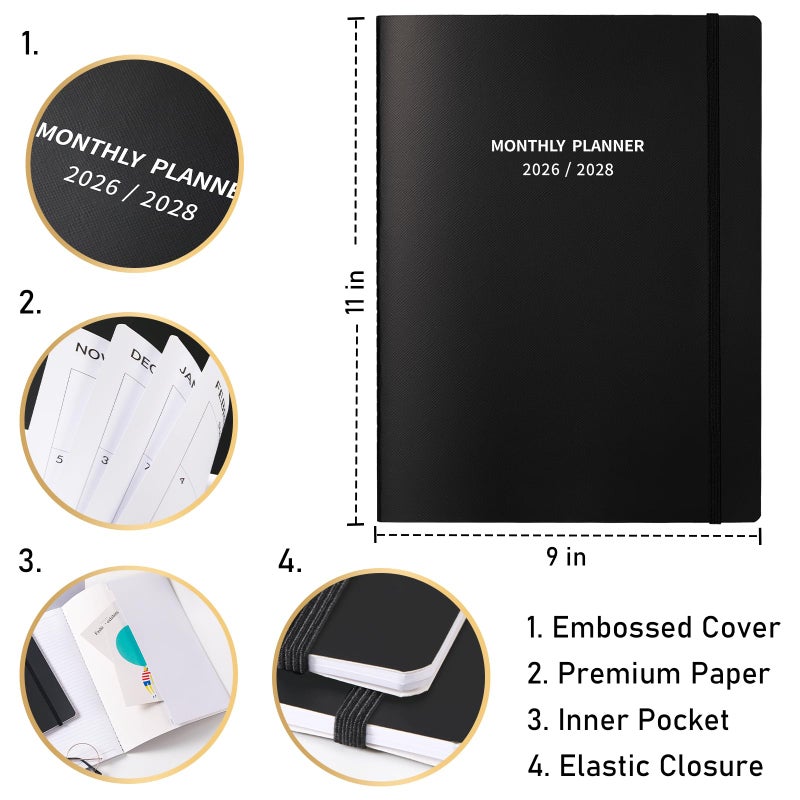 MaaIbok 2026-2028 Monthly Planner/Calendar - 2 Year Calendar 2026-2028, Jul. 2026 - Jun. 2028, 9'' Ã— 11'', 24 Months Planner with Embossed Cover, Inner Pocket, Premium Paper, Elastic Closure - Image 5