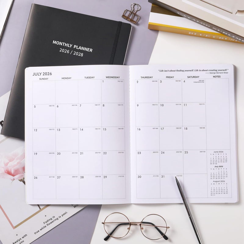 MaaIbok 2026-2028 Monthly Planner/Calendar - 2 Year Calendar 2026-2028, Jul. 2026 - Jun. 2028, 9'' Ã— 11'', 24 Months Planner with Embossed Cover, Inner Pocket, Premium Paper, Elastic Closure - Image 2