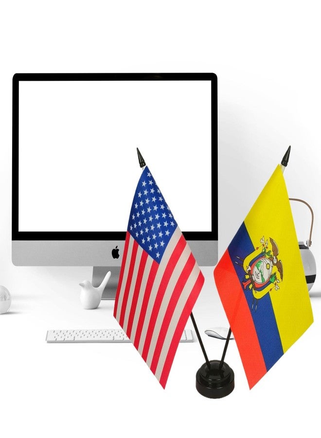 Zigvert America & Ecuador Friendship Twin Desk Flag, US Ecuador Table Flags, 8 x 5 Inches American & Ecuadorian Deluxe Desk Flag Set - Miniature USA & Ecuador Stick Flag with Flag Stand - Image 3