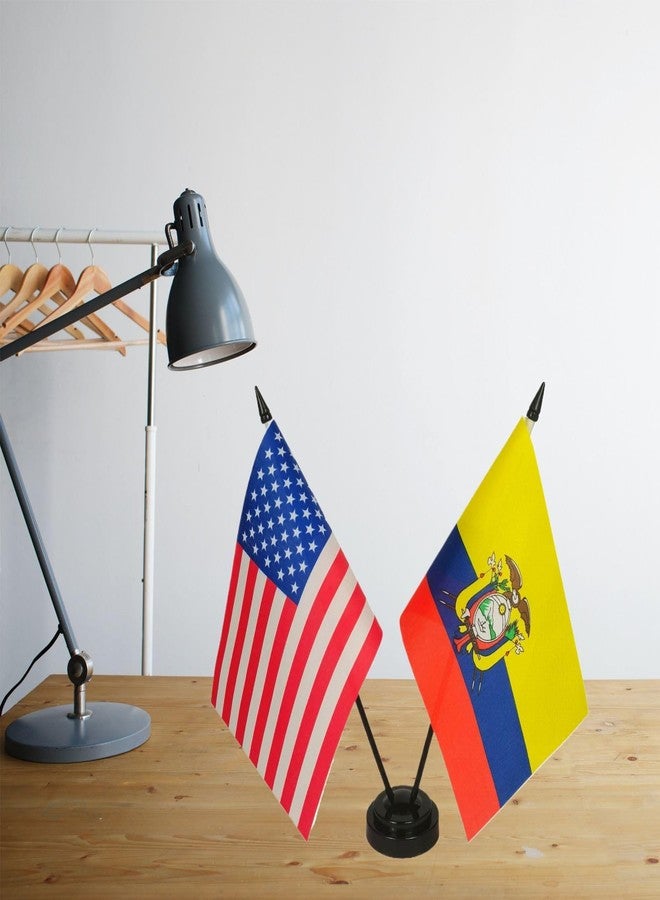 Zigvert America & Ecuador Friendship Twin Desk Flag, US Ecuador Table Flags, 8 x 5 Inches American & Ecuadorian Deluxe Desk Flag Set - Miniature USA & Ecuador Stick Flag with Flag Stand - Image 2