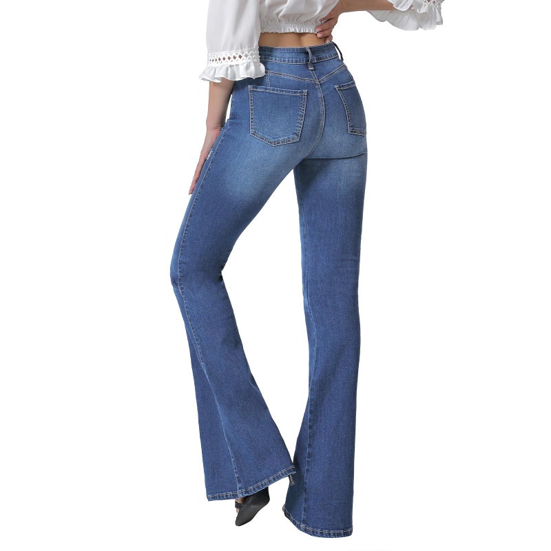 VIPONES Flare Jeans for Women High Waist Stretch Slimming Destoryed Wide Leg Pants Rise Skinny (104, 14) - Image 4