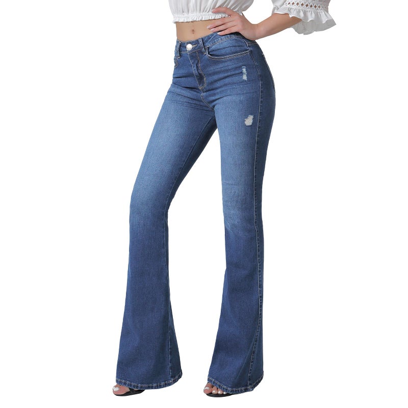VIPONES Flare Jeans for Women High Waist Stretch Slimming Destoryed Wide Leg Pants Rise Skinny (104, 14) - Image 1