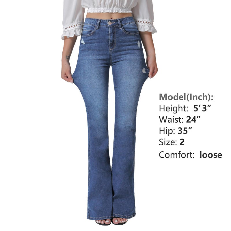 VIPONES Flare Jeans for Women High Waist Stretch Slimming Destoryed Wide Leg Pants Rise Skinny (104, 14) - Image 5