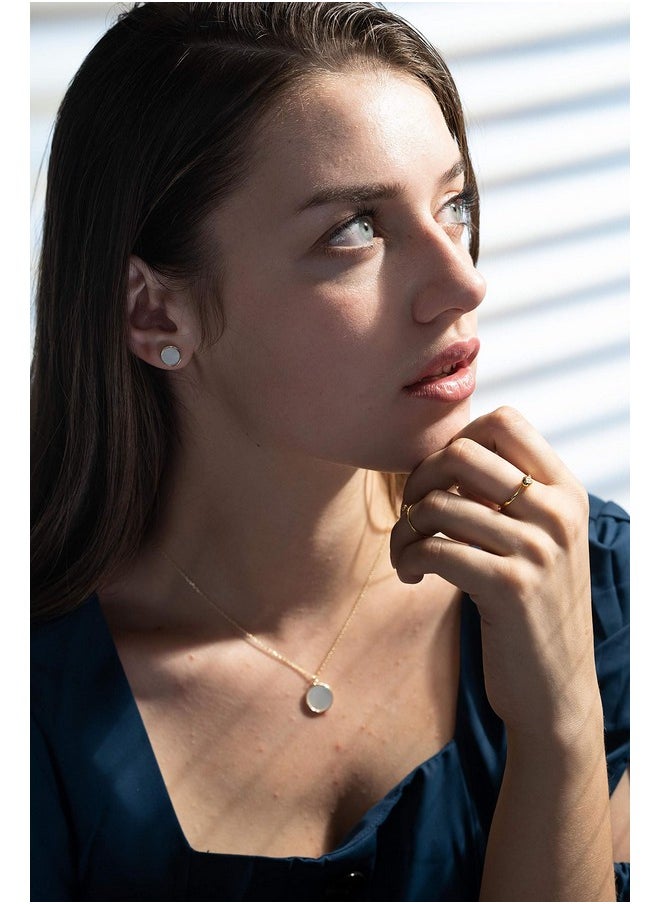 S.Leaf - Minimalism Round Mother Of Pearl Necklace Sterling Silver Circle Disc Pendant Shell Pendant (Silver) - Image 1
