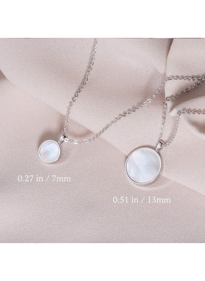 S.Leaf - Minimalism Round Mother Of Pearl Necklace Sterling Silver Circle Disc Pendant Shell Pendant (Silver) - Image 1