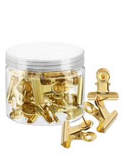 Y&D 30 Pieces Push Pins Clips Thumb Tacks with Cork Board Bulldog for School Artworks Projects on Photos Documents Bulletin No Holes The Paper (Gold)  - Image 1