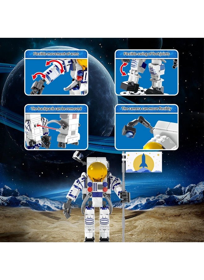 Sienon - Astronaut Toys Building Kit For Kids And Adults 229Pcs Building Block Astronaut Figure Holding The Flag With Movable Joints, Diy Spaceman Assembly Construction Stem Toy City Space Building Set - Image 1