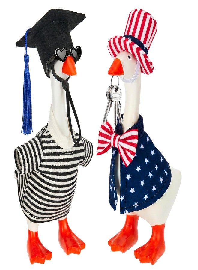 Bafeil 2 Sets Desk Goose Outfits 7 Inches - Patriotic & Graduation Mini Desktop Geese Clothes for Magnetic Geese Statue, 4th of July Goose Outfit Accessories for Office Classroom Home Table Decor Gifts - Image 1