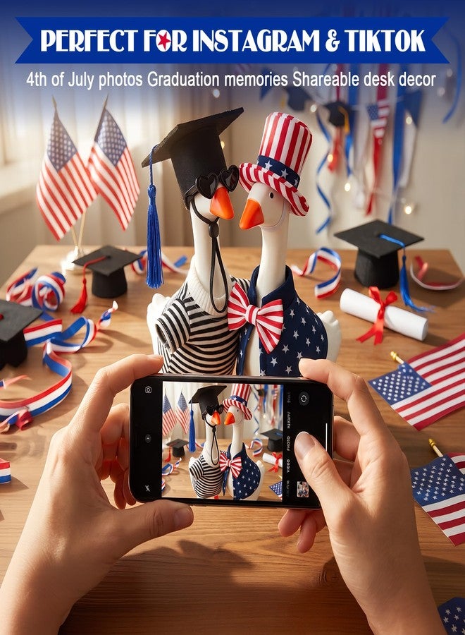 Bafeil 2 Sets Desk Goose Outfits 7 Inches - Patriotic & Graduation Mini Desktop Geese Clothes for Magnetic Geese Statue, 4th of July Goose Outfit Accessories for Office Classroom Home Table Decor Gifts - Image 5
