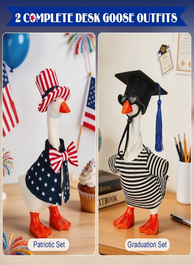 Bafeil 2 Sets Desk Goose Outfits 7 Inches - Patriotic & Graduation Mini Desktop Geese Clothes for Magnetic Geese Statue, 4th of July Goose Outfit Accessories for Office Classroom Home Table Decor Gifts - Image 2