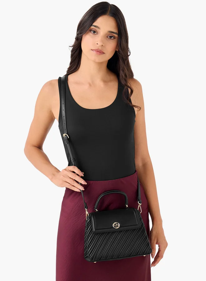 Celeste Pleated Satchel Bag with Grab Handle and Button Closure