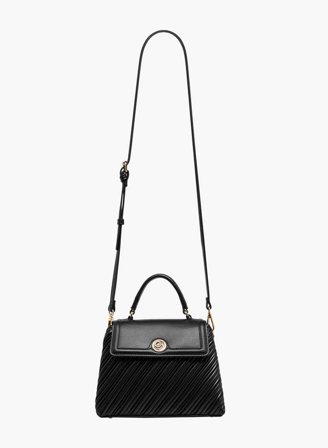 Celeste Pleated Satchel Bag with Grab Handle and Button Closure
