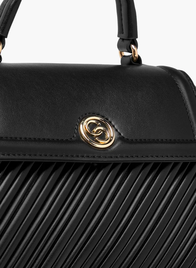 Celeste Pleated Satchel Bag with Grab Handle and Button Closure