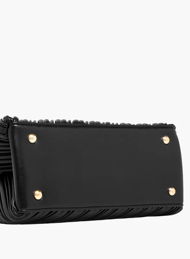 Celeste Pleated Satchel Bag with Grab Handle and Button Closure