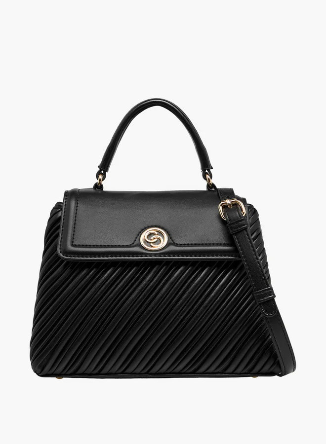 Celeste Pleated Satchel Bag with Grab Handle and Button Closure