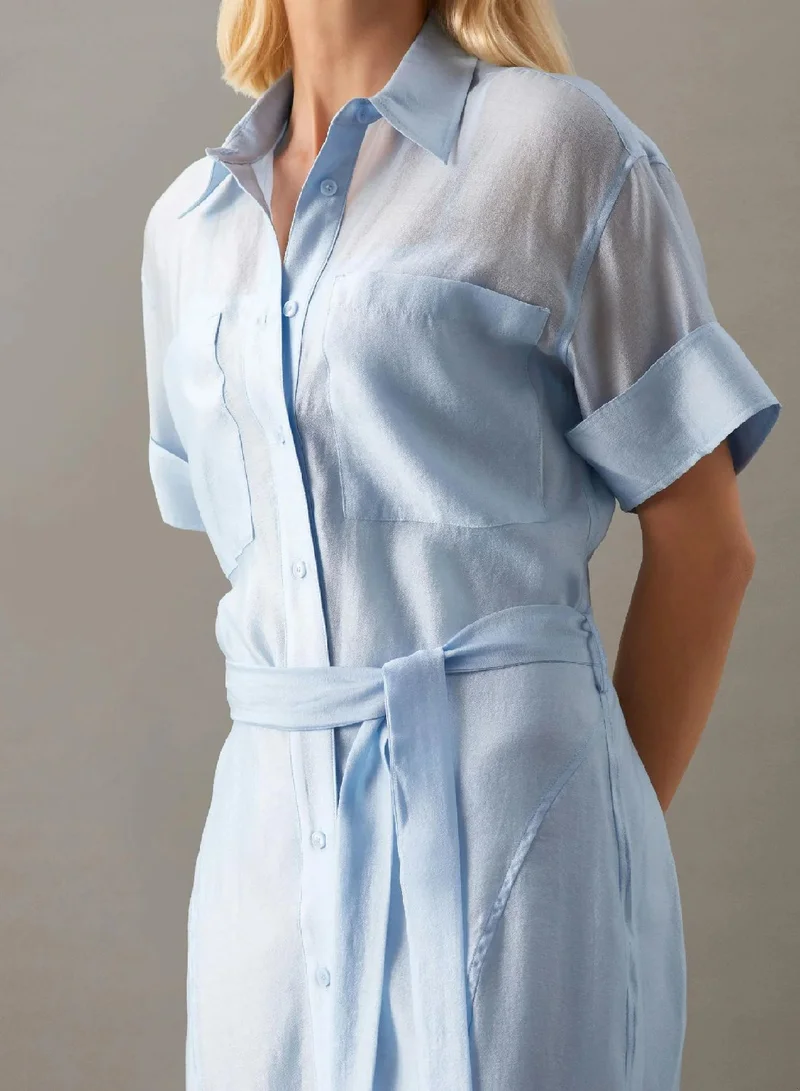 CALVIN KLEIN Sheer Lyocell Shirt Dress