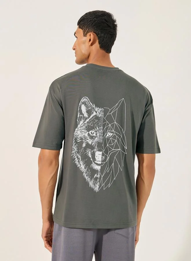 Styli Graphic Print Round Neck Oversized T-Shirt