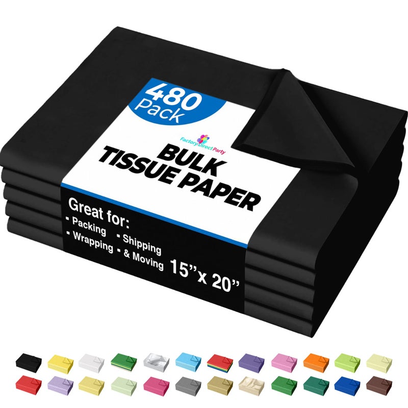 Black Tissue Paper for Gift Bags 15 X 20 Bulk Tissue Paper Black 480 Sheets 10lb Newsprint for Packing Birthday Gift Box Filler Packing Supplies for Moving Supplies Crown Display
