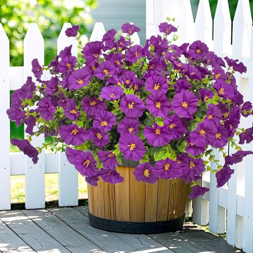 TSTWETO Artificial Faux Flowers for Outdoors 12 Bundles Artificial Plants Outdoor UV Resistant Fake Morning Glory Silk Flowers for Outside Planter Porch Patio Yard - Image 1