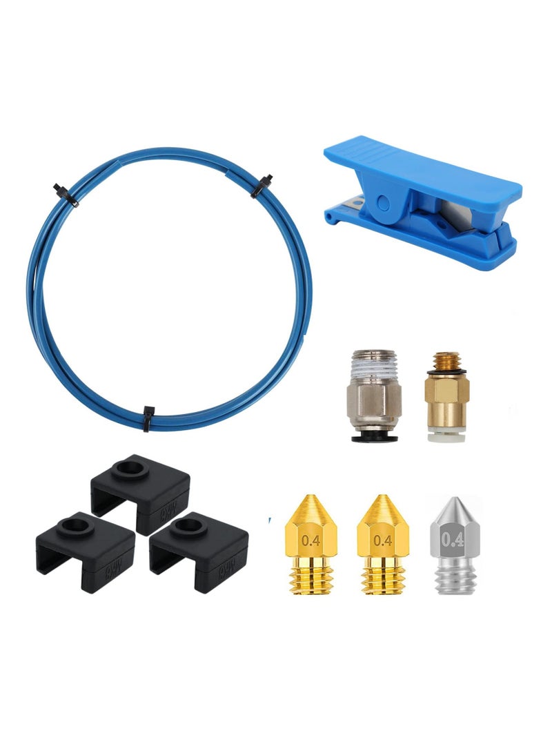 Zikra Upgraded 3D Printer kit, for 1.75mm Filament PTFE Teflon Tube Pneumatic connectors,Brass Nozzle*2, Steel Nozzle*1, Silicon Cap*3, Tube Cutter for 3D Printer. - Image 1