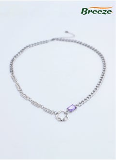Breeze Women's Purple Diamond Circle Necklace Cool Trendy Thick Chain Necklace  - Image 1