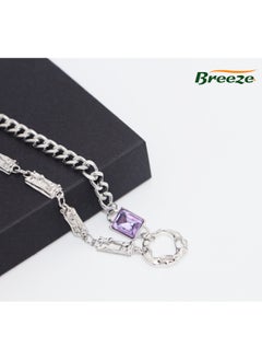 Breeze Women's Purple Diamond Circle Necklace Cool Trendy Thick Chain Necklace  - Image 3