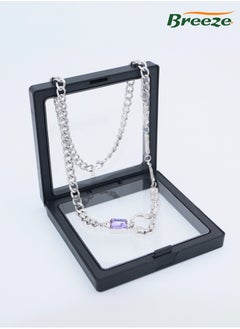 Breeze Women's Purple Diamond Circle Necklace Cool Trendy Thick Chain Necklace  - Image 4