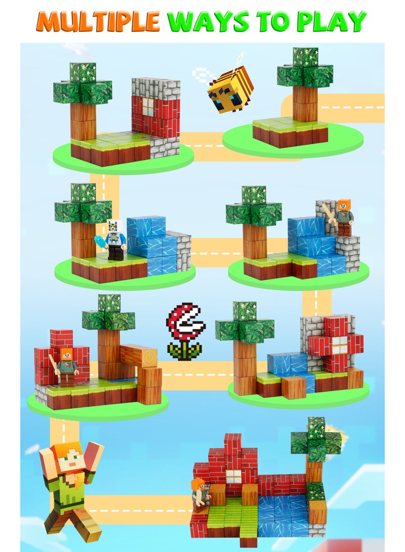 اكسيموس 64 قطعة مكعبات بناء مغناطيسية - ألعاب تعليمية للأطفال STEM، مجموعة بناء DIY آمنة وغير سامة من ABS (مناسبة للأعمار من 3 إلى 12 عامًا) - Image 2