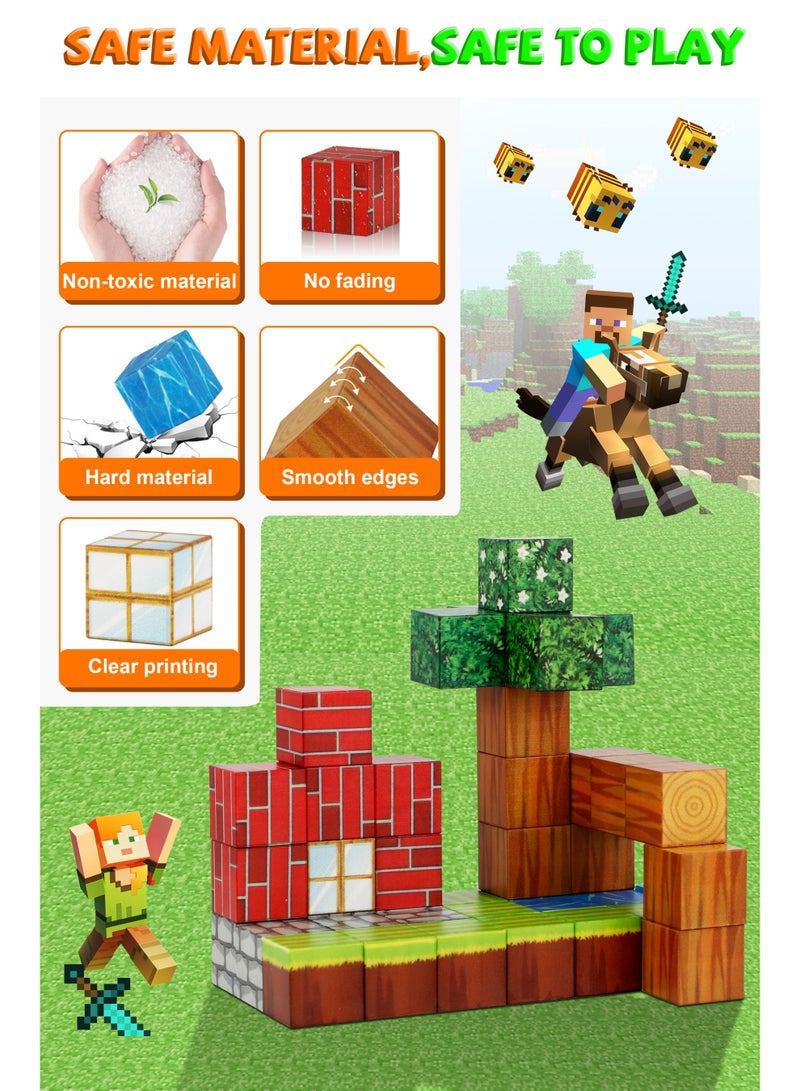 اكسيموس 64 قطعة مكعبات بناء مغناطيسية - ألعاب تعليمية للأطفال STEM، مجموعة بناء DIY آمنة وغير سامة من ABS (مناسبة للأعمار من 3 إلى 12 عامًا) - Image 4