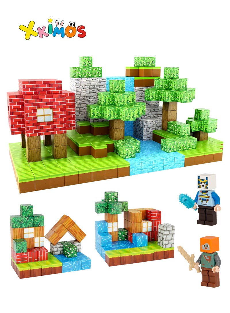 اكسيموس 64 قطعة مكعبات بناء مغناطيسية - ألعاب تعليمية للأطفال STEM، مجموعة بناء DIY آمنة وغير سامة من ABS (مناسبة للأعمار من 3 إلى 12 عامًا) - Image 1