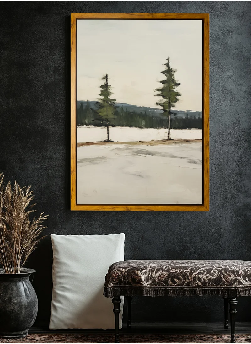 LOWHA Canvas Wall Art Stretched Over Wooden Frame with Wooden Color Floating Frame and Vintage Style Green Spaces Painting