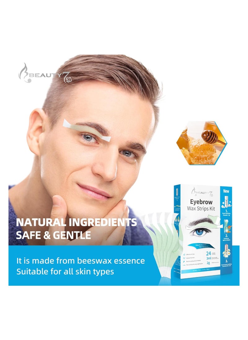Beauty7 - Beauty7 Men's Eyebrow Wax Strips Facial Wax Strips Hair Removal at Home Waxing Strips 24 pcs with Pearl Powder Essential Oil for Sensitive All Skin Types for Men - Image 1