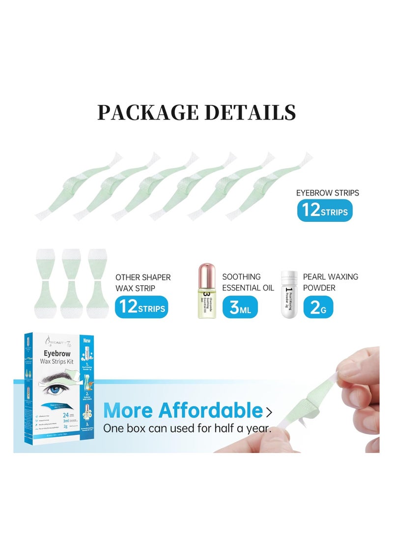 Beauty7 - Beauty7 Men's Eyebrow Wax Strips Facial Wax Strips Hair Removal at Home Waxing Strips 24 pcs with Pearl Powder Essential Oil for Sensitive All Skin Types for Men - Image 1
