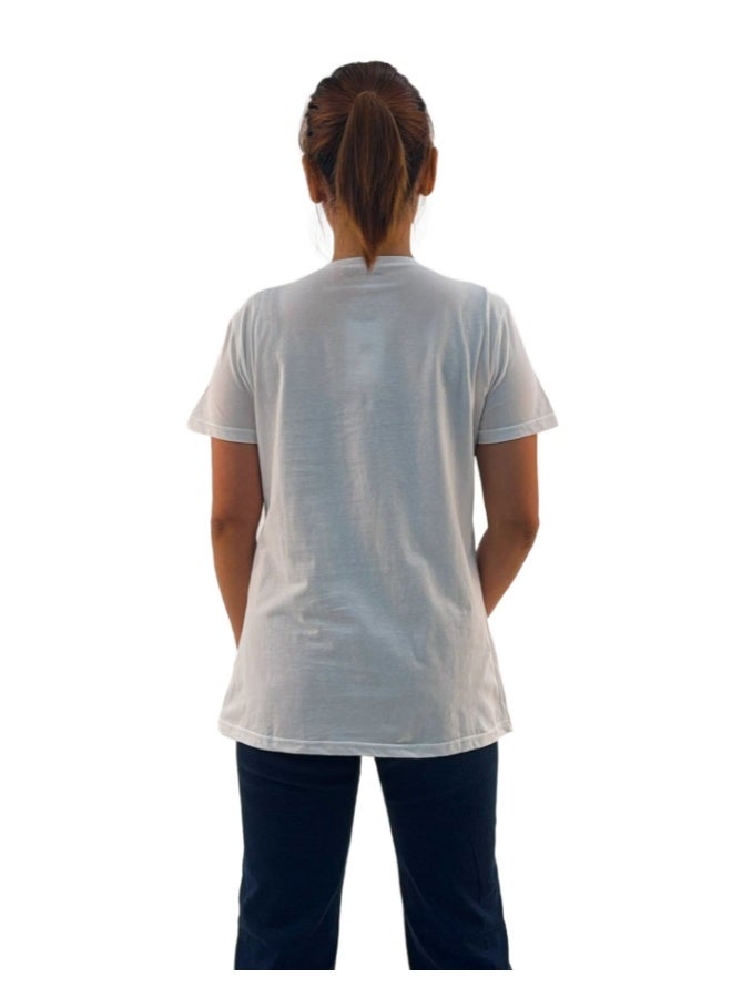 JOANNA JOANNA W203012 Women's Lady With Butterfly Print Round Neck Short Sleeve T-Shirt - White  - Image 2