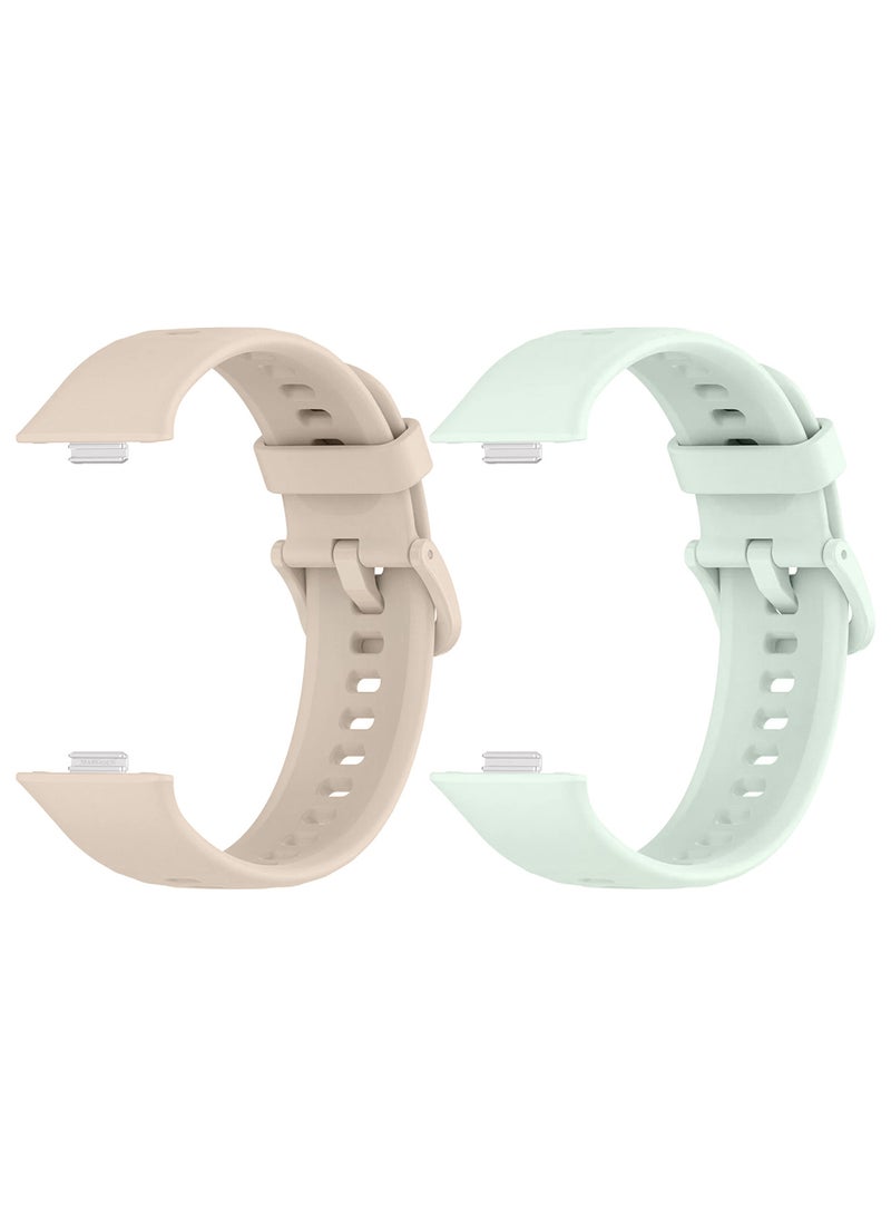 CATANES 2Packs Wristband for Huawei Watch Fit 3/Fit 4/Fit 4 Pro Bands, Silicone Bracelet Quick Release Arm Band, Replacement Smartwatch Band Quick Release Sport Straps - Pale Green Off White  - Image 1