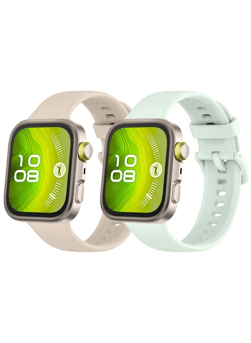 CATANES 2Packs Wristband for Huawei Watch Fit 3/Fit 4/Fit 4 Pro Bands, Silicone Bracelet Quick Release Arm Band, Replacement Smartwatch Band Quick Release Sport Straps - Pale Green Off White  - Image 3