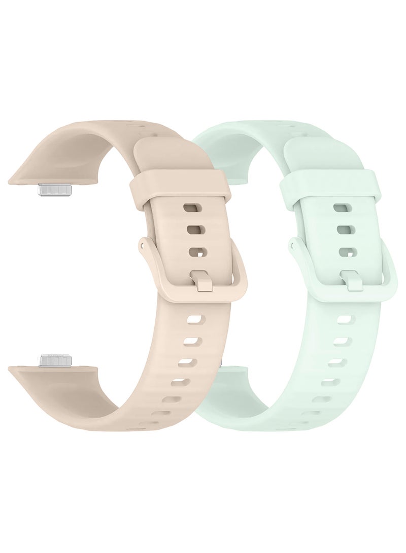 CATANES 2Packs Wristband for Huawei Watch Fit 3/Fit 4/Fit 4 Pro Bands, Silicone Bracelet Quick Release Arm Band, Replacement Smartwatch Band Quick Release Sport Straps - Pale Green Off White  - Image 2