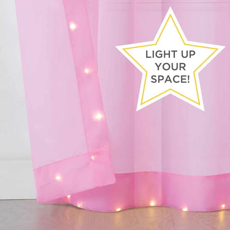 Eclipse Starlight Light Up Sheer Hookless Grommet Curtain, Curtain Lights with Remote Control, Bedroom Curtain, Room Divider or Outdoor Patio, 1 Panel, 63 in Long x 52 in Wide Curtain, Pink - Image 2