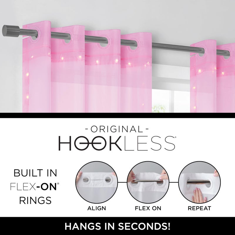 Eclipse Starlight Light Up Sheer Hookless Grommet Curtain, Curtain Lights with Remote Control, Bedroom Curtain, Room Divider or Outdoor Patio, 1 Panel, 63 in Long x 52 in Wide Curtain, Pink - Image 3