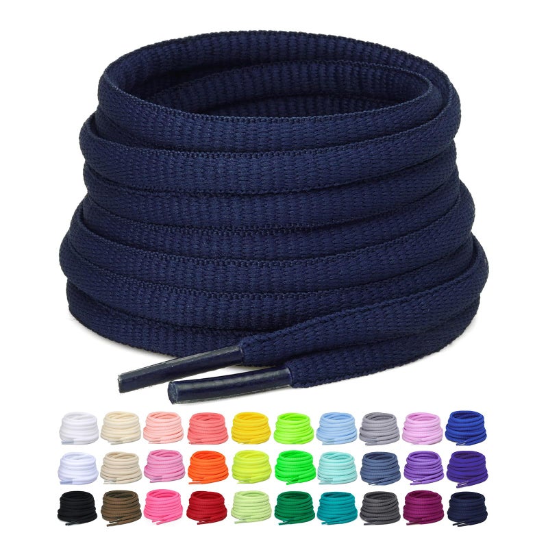 Puzeam 2 Pairs Oval Athletic Shoelaces 33 Colors 1/4" Half Round Shoe Laces for Sneakers - Navy Blue 80 - Image 1