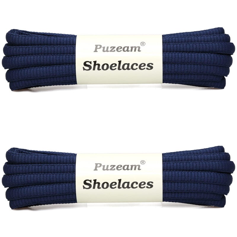 Puzeam 2 Pairs Oval Athletic Shoelaces 33 Colors 1/4" Half Round Shoe Laces for Sneakers - Navy Blue 80 - Image 2